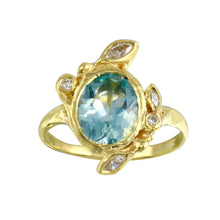 Load image into Gallery viewer, Aquamarine & Diamond Leaves Ring