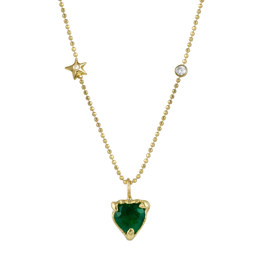 Emerald Heart, Star & Diamond Necklace