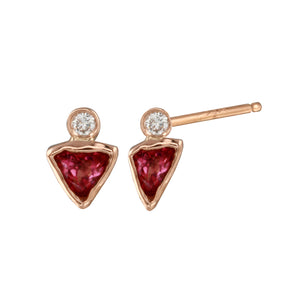 Triangle Pink Topaz & Diamond Stud Earring