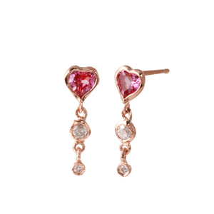 Pink Topaz Heart w/ Double Diamond Dangle Earring
