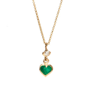 Diamond w/ Emerald Heart Dangle Necklace