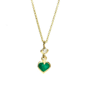 Diamond w/ Emerald Heart Dangle Necklace