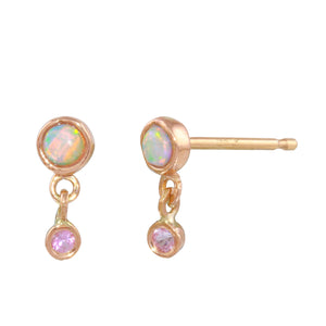 Pink Sapphire & Opal Dangle Stud