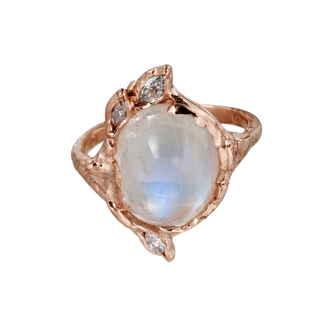 Oval Moonstone & Diamond Ring