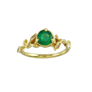 Emerald w/ Diamond Leaves Ring