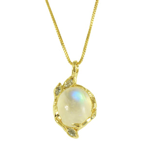 Oval Moonstone w/ Diamond Petals Necklace
