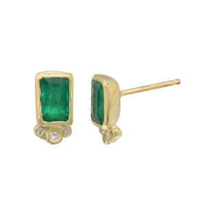 Rectangle Emerald w/ Triple Diamond Earrings