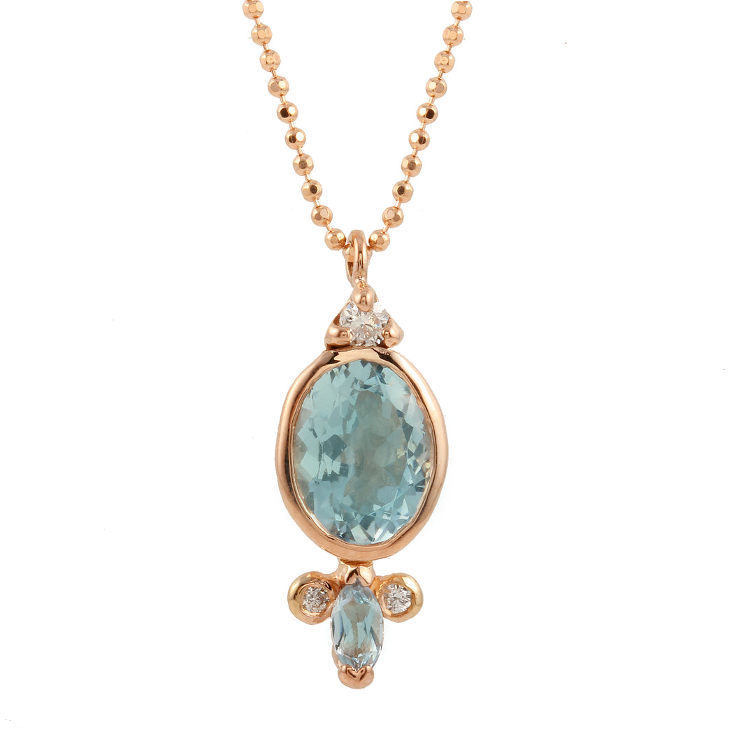 Oval Aquamarine w/ Marquise Aqua & Dia Necklace