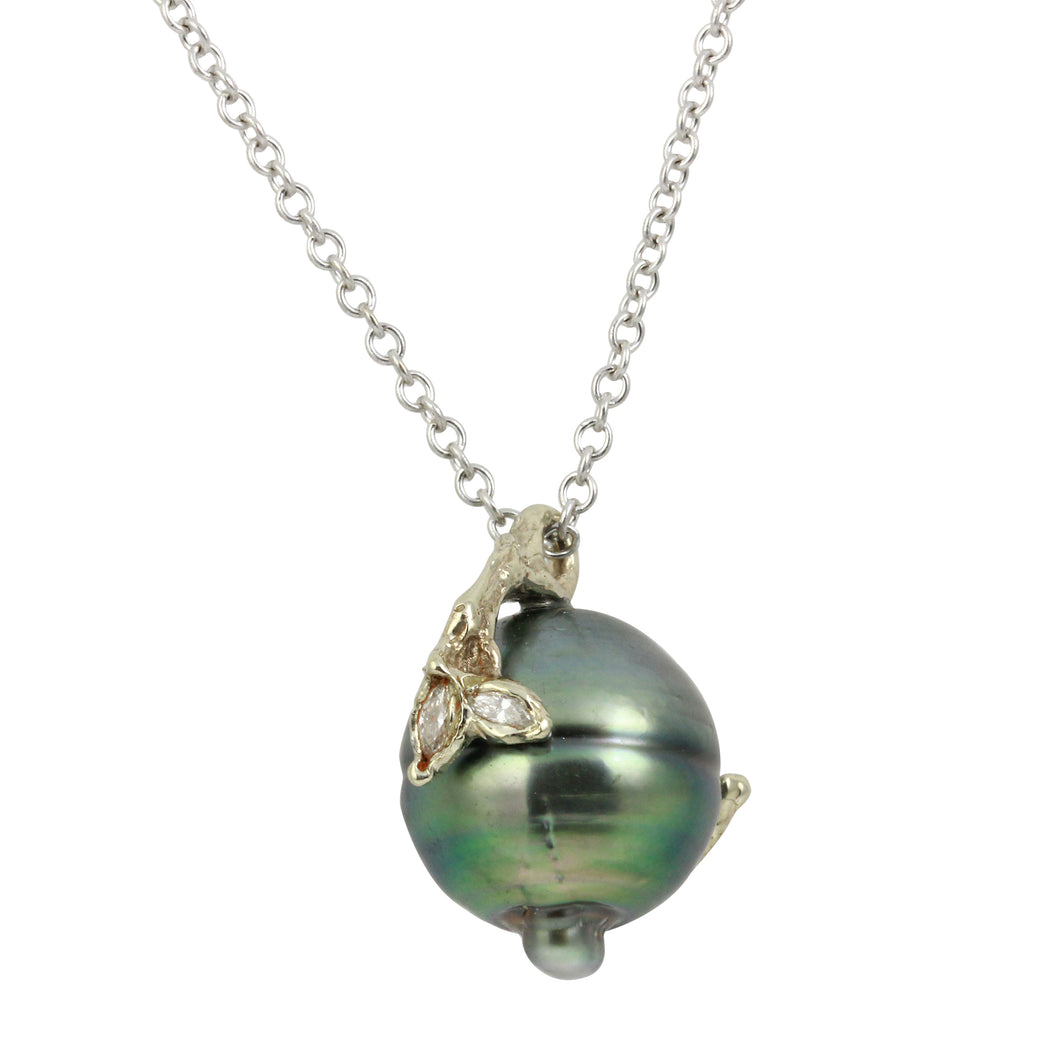 Dark Tahitian Pearl with Diamonds Necklace