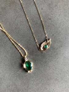 Emerald Eye Necklace w/ Diamond Pavé Lashes