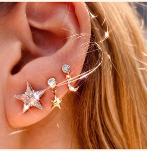 Diamond Bezel w/ Crescent Moon Stud Earring