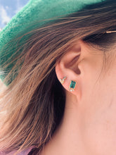 Load image into Gallery viewer, Rectangle Emerald w/ Triple Diamond Earrings

