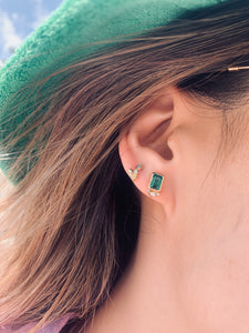 Rectangle Emerald w/ Triple Diamond Earrings