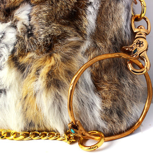 Rabbit Fur Clutch w/ Bronze Bangle